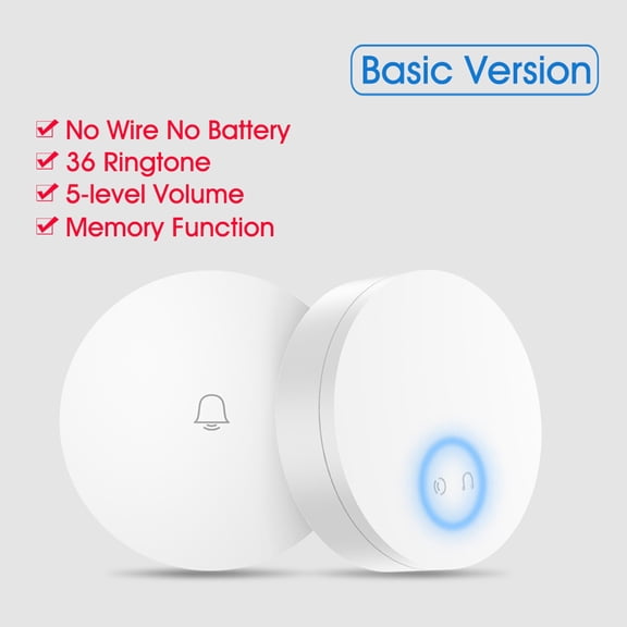 Self Powered Wireless Doorbell Kit for Home Office Classroom Waterproof Door Bell Push Button Chime Operating up to 165 Feet 36 Ringtones 5 Volume Levels Double Receiver Transmitters Sets