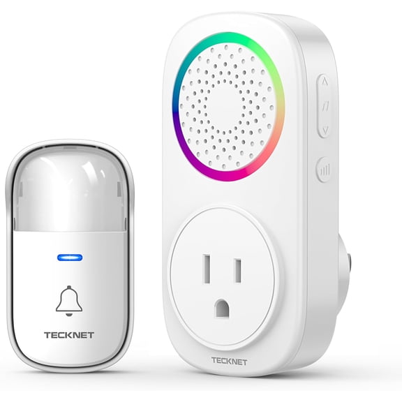 Self-Powered Wireless Doorbell Kit - Plug-Through Door Bell with RGB Light, 60 Chimes & 5 Volume Levels, IP66 Waterproof Classroom Doorbell, 1000ft Ran Doorbells for Home/Office