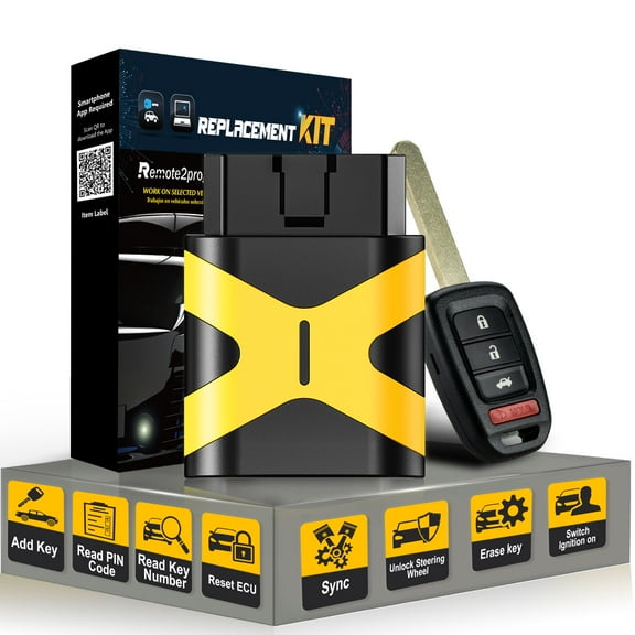 Self Programmable Car Key Fob and Uncut Blade 47Chip Car Key Replacement for Honda Civic/Accord/HR-V/Fit with FCC: MLBHLIK6-1T