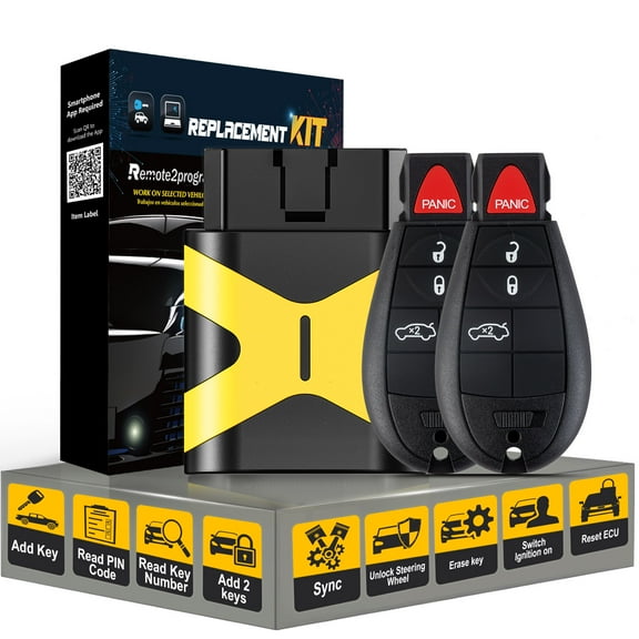 Self Programmable Car Key Remote Control for No Working Remote Paring Smartphone APP/Simple and Safe fits for Dodge/Chrysler with FCC: M3N5WY783X or IYZ-C01