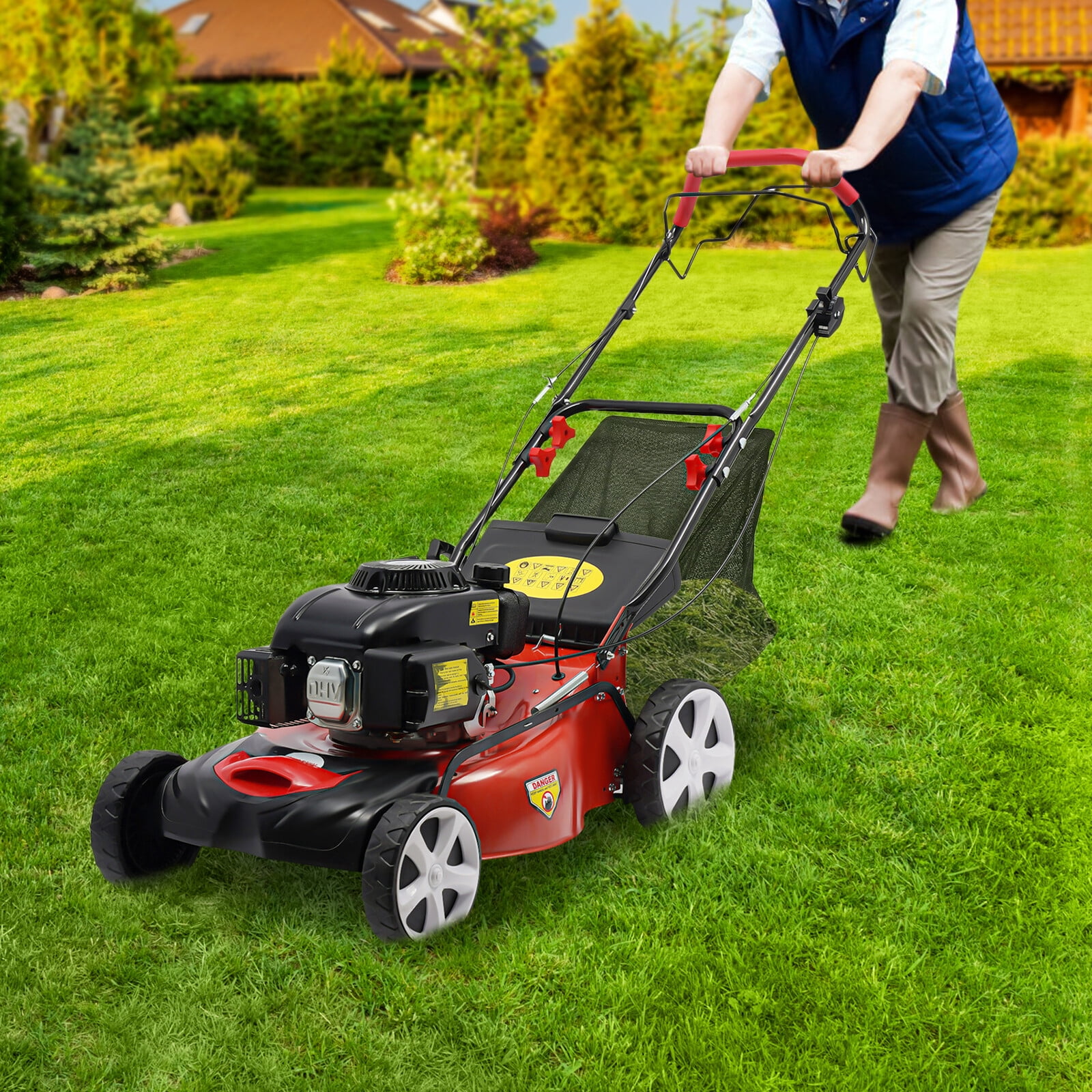 Self-Propelled Gas Lawn Mower 5HP 140CC – 20in Mowing Width, 8 Adjustable Height Settings, 15.9Gal Grass Bag, Powerful 4-Stroke Engine for Large Lawns