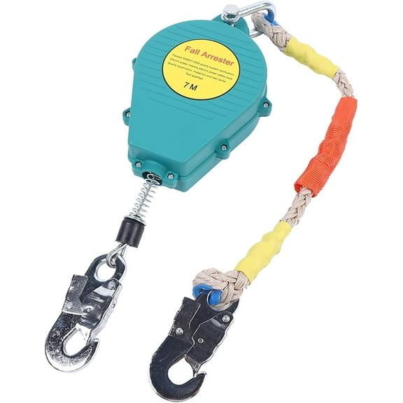 Self Retracting Lifeline, 330lbs Double Brake System Fall Protection Retractable Safety Harness Lanyard, Fall Arrester with Self-Locking Hook & Steel Wire Rope 23ft (7m)