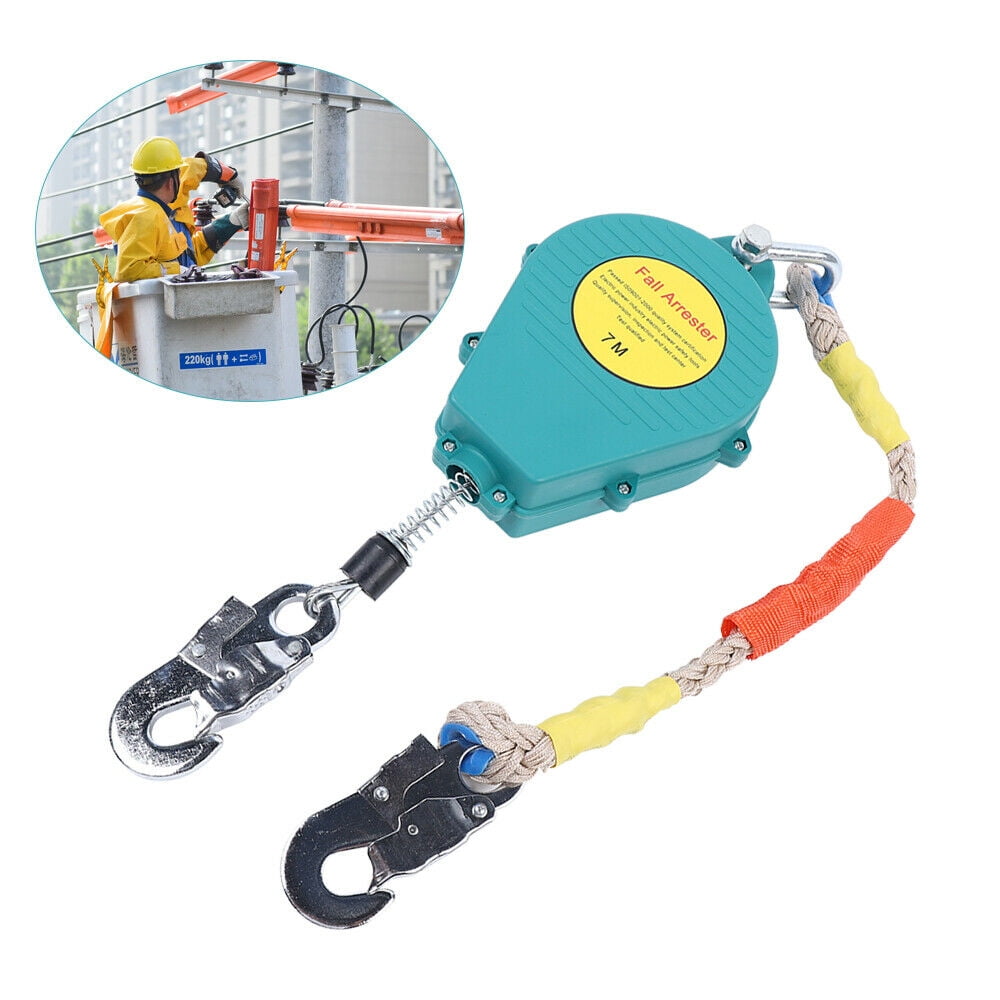 Self Retracting Lifeline 330lbs Fall Arrester Fall Protection w/ Hook & Rope 7M Safety Harnesses