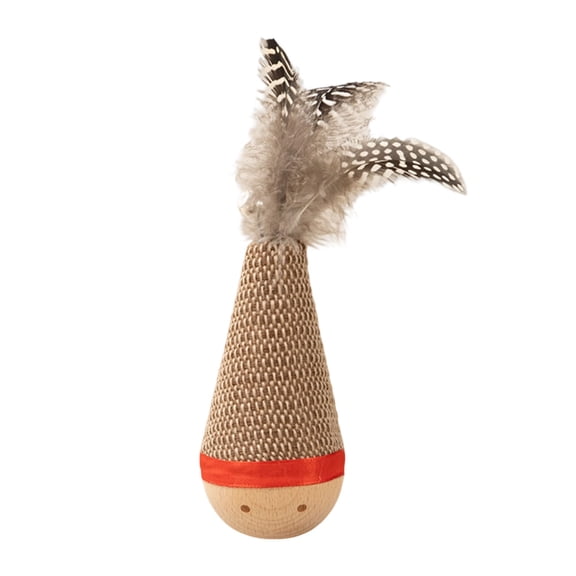 Self-Righting Cat Scratch Toy with Feather, 18cm Interactive Sisal Teaser with Weighted Bottom for Indoor Cats, Mental Stimulation & Furniture Protection (Size/Colour as Pictured)