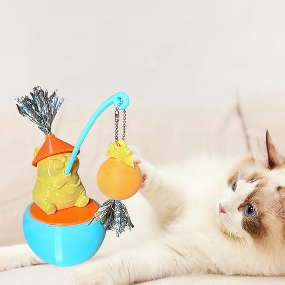 Self Righting Cat Toy with Feathers, Rolling Sways Balls, Teaser for Indoor Cats Interactive Play, Pet Roly Poly Toy, 1 Pc, by Ihhxbs