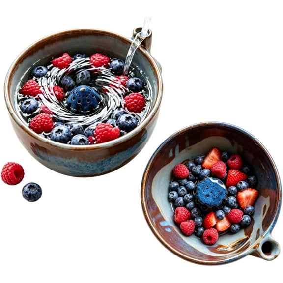Self Rinsing Berry Bowl, The Original Artisan Swirling Berry Bowl, 3D Print Berry Colander with Vortex Fruit Washing Design, Stoneware Fruit Rinse Bowl for Kitchen Counter