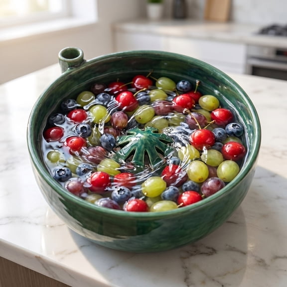 Self Rinsing Berry Bowl, The Original Artisan Swirling Berry Bowl, 3D Print Berry Colander with Vortex Fruit Washing Design, Stoneware Fruit Rinse Bowl for Kitchen Counter_1pc