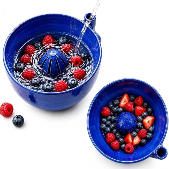 Self Rinsing Berry Bowl, The Original Artisan Swirling Berry Bowl, 3D Print Berry Colander with Vortex Fruit Washing Design, Stoneware Fruit Rinse Bowl for Kitchen Counter