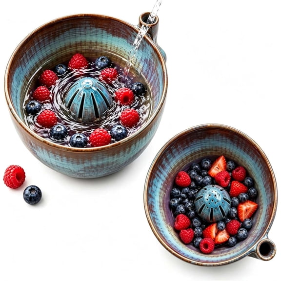 Self Rinsing Berry Bowl, The Original Artisan Swirling Berry Bowl, 3D Print Berry Colander with Vortex Fruit Washing Design, Stoneware Fruit Rinse Bowl for Kitchen Counter