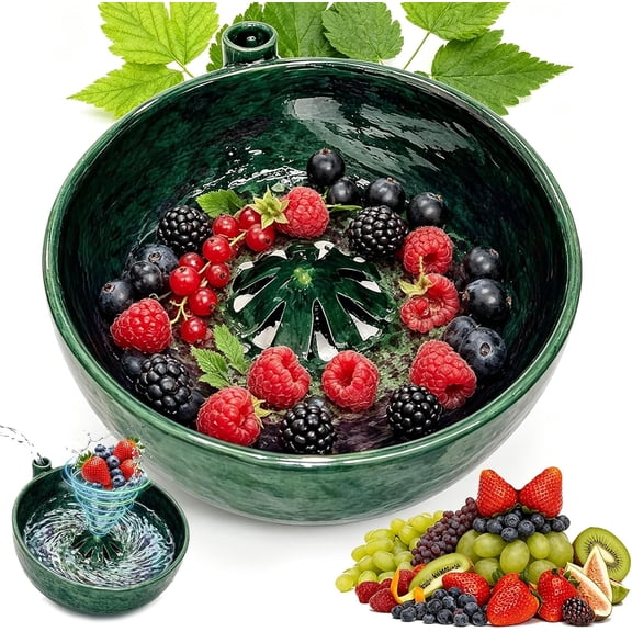 Self Rinsing Berry Bowl, The Original Artisan Swirling Berry Bowl, 3D Print Berry Colander with Vortex Fruit Washing Design, Stoneware Fruit Rinse Bowl for Kitchen Counter