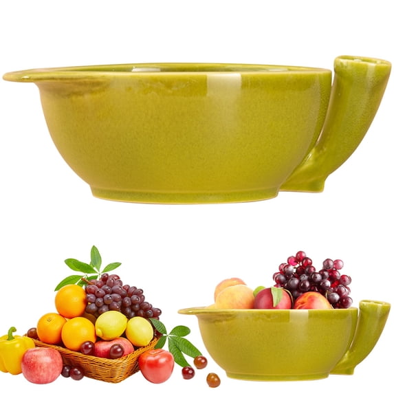 Self Rinsing Berry Washing Ceramic Bowl, 9'' Automatic Berry Wash Bowl,Rotating Berry Washing Bowl, Multi-Use Kitchen Strainer Bowl, Fruit Washer Spinner Bowl, Ceramic Berry Basket,Green