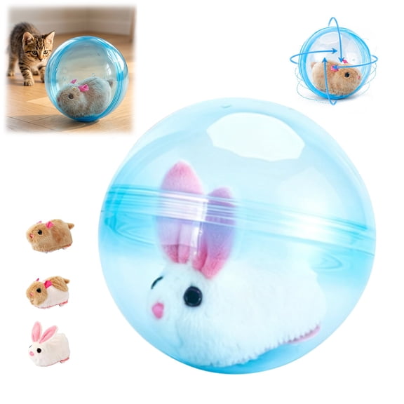 Self-Rolling Cat Ball, Interactive Pet Toy for Indoor Cats, Automatic Chasing Ball for Dogs (Blue, Rabbit)