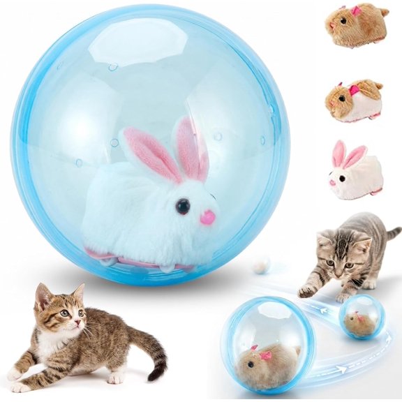 Self-Rolling Interactive Cat Ball, 360 Automatic Moving Pet Toy,Rabbit Blue | Unpredictable Movement, Bionic Motion