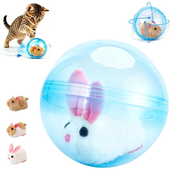 Self-Rolling Interactive Cat Ball, Automatic 360° Rolling Motion Pet Toy, Realistic Moving Interactive Ball for Cats & Dogs, Indoor Chase & Exercise Toy for Active Play (Blue, Rabbit)