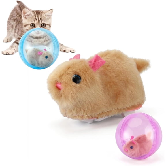 Self-Rolling Interactive Cat Ball Automatic Interactive Cat Toys for Indoor Cats 360° Rolling Smart Cat Chase Balls Toy Motion Activated Cat Enrichment Toys to Keep Them Busy (Pink Ball+Brown Mouse)