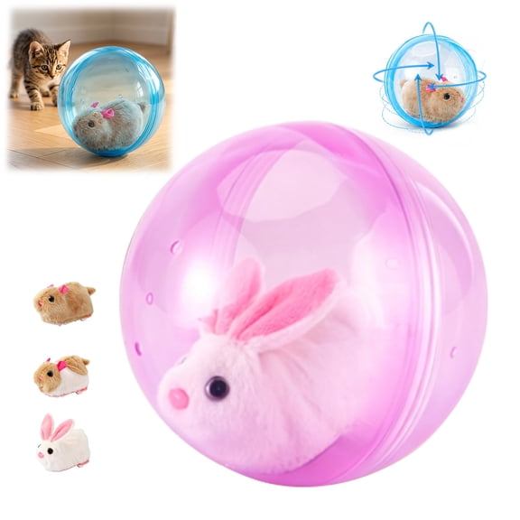 Self-Rolling Interactive Cat Ball, Automatic Moving Pet Toy for Indoor Cats Dogs Chasing (Pink, Rabbit)