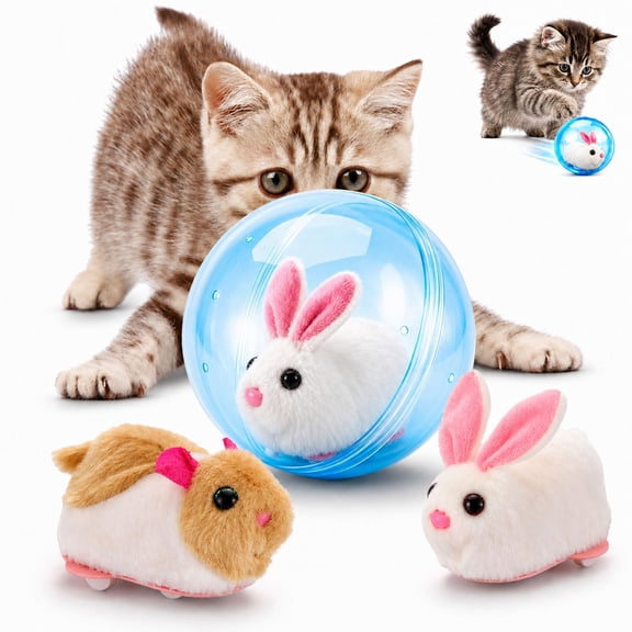 Self-Rolling Interactive Cat Ball, Automatic Moving Plush Hamster Ball Cat Toy with Motion Sensor, 360° Animal Pet Rolling Ball for Indoor Cats, Kittens & Small Dogs, Fun Cat Exercise Toy