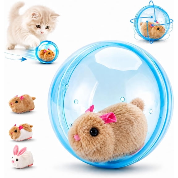 Self-Rolling Interactive Cat Ball Realistic Animal Automatic Moving Rolling Cat Ball 360° Rolling Spin Moving Cat Ball Fun Indoor Interactive Pet Ball for Cats Dogs Chasing