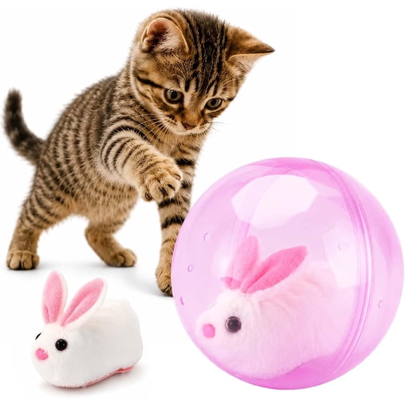 Self-Rolling Interactive Cat Balls, Moving Mouse Cat Toy Style Animal Pet Rolling Ball, Auto-Rolling Cat Ball with Smart Sensor, Interactive Chase Toy for Indoor Cats (Pink, Rabbit)
