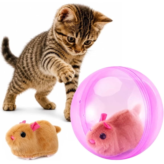 Self-Rolling Interactive Cat Balls, Moving Mouse Cat Toy Style Animal Pet Rolling Ball, Auto-Rolling Cat Ball with Smart Sensor, Interactive Chase Toy for Indoor Cats (Pink, Mouse)