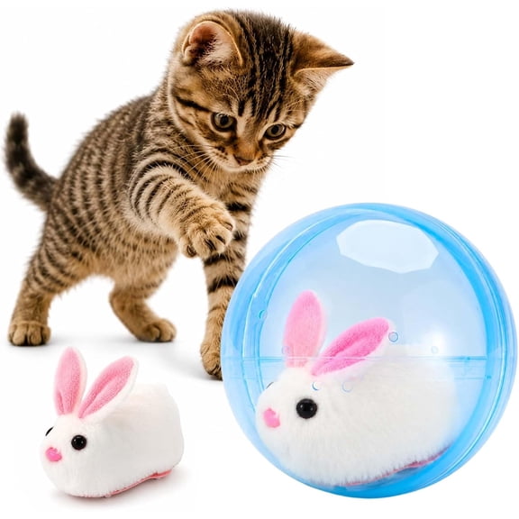 Self-Rolling Interactive Cat Balls, Moving Mouse Cat Toy Style Animal Pet Rolling Ball, Auto-Rolling Cat Ball with Smart Sensor, Interactive Chase Toy for Indoor Cats (Blue, Rabbit)