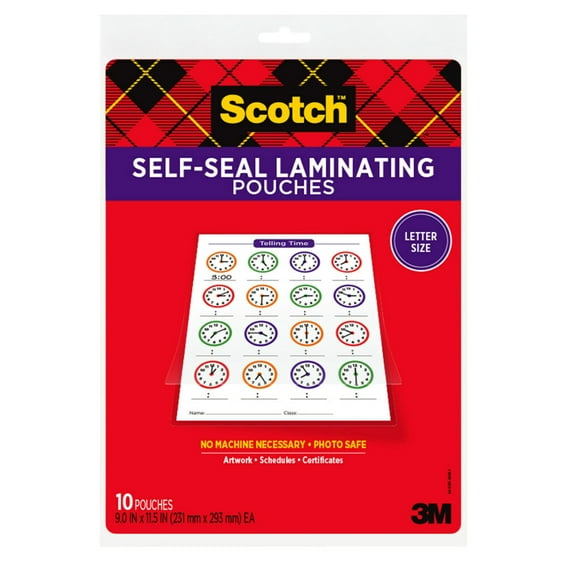 Self-Sealing Laminating Pouches, 9.5 Mil, 9 X 11.5, Gloss Clear, 10/pack | Bundle of 5 Packs