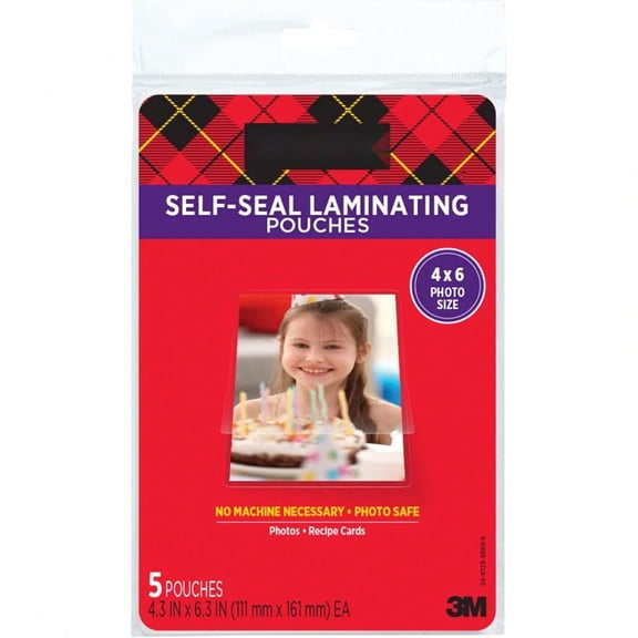 Self-Sealing Laminating Pouches, Gloss Finish, Photo Size 4 x 6 Inches, 5/Pack