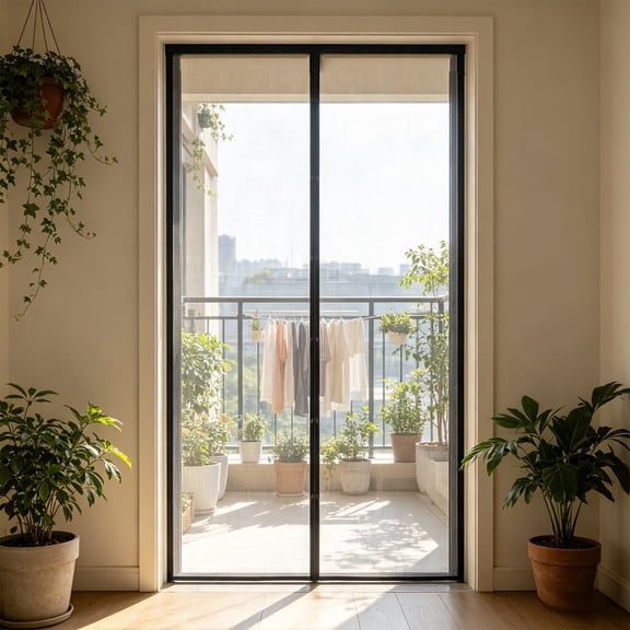 Self‑Sealing Magnetic Door Screen, 35.4"x82.6" Magnetic Screen Door Mesh With Closure Weighted Bottom, Durable Magnetic Screen Door for Bedroom Air Conditioner Room