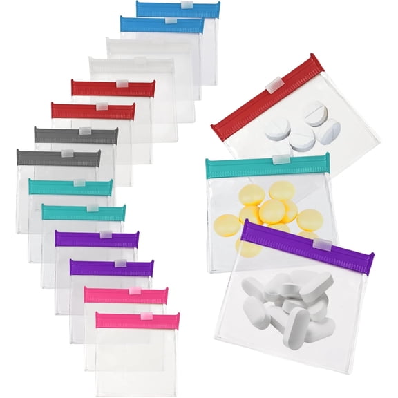 Self-Sealing Medicine Bags Reusable Color Coded Pill Pouches14pcs | Travel Friendly, Daily Use, Zipper Closure, Reusable Design, Color Coded (28*medicines Bags + 1*Storage Bag + 10* Stickers)