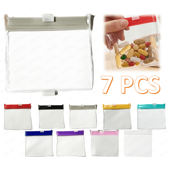 Self Sealing Medicine Bags, Reusable Pill Pouch Set, Water Resistant Travel Pill Organizer Pouches for Vitamins, Supplements and Small Items,2.91 x 2.91 Inch
