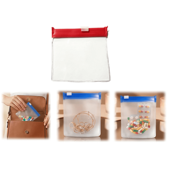 Self Sealing Medicine Bags, Reusable Pill Pouch Set, Water Resistant Travel Pill Organizer Pouches for Vitamins, Supplements and Small Items Red(1PC)