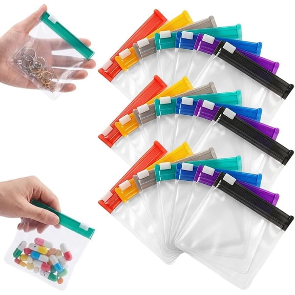 Self-Sealing Pill Pouches, Color Coded, Reusable, 21-Pack