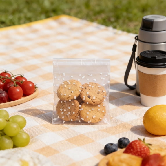 Self-Sealing Treat Bags, 100-Piece Transparent Plastic Bags with an Adhesive Closure