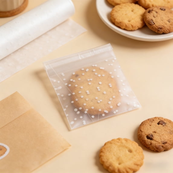 Self-Sealing Treat Bags, 100-Piece Transparent Plastic Bags with an Adhesive Closure
