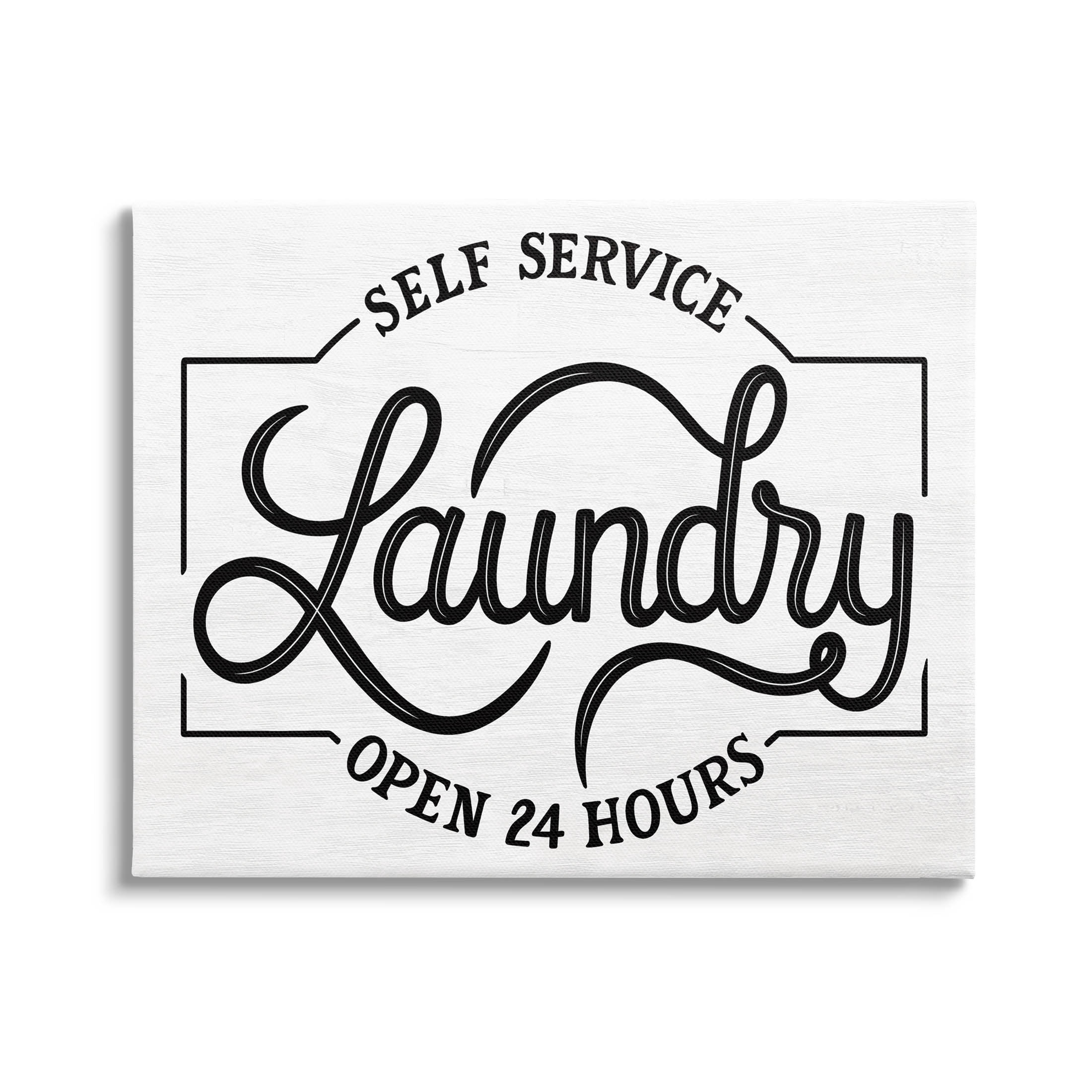 Self Service Laundry Open Sign Typography Graphic Art Gallery Wrapped Canvas Print Wall Art