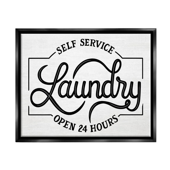Self Service Laundry Open Sign Typography Graphic Art Jet Black Framed Art Print Wall Art