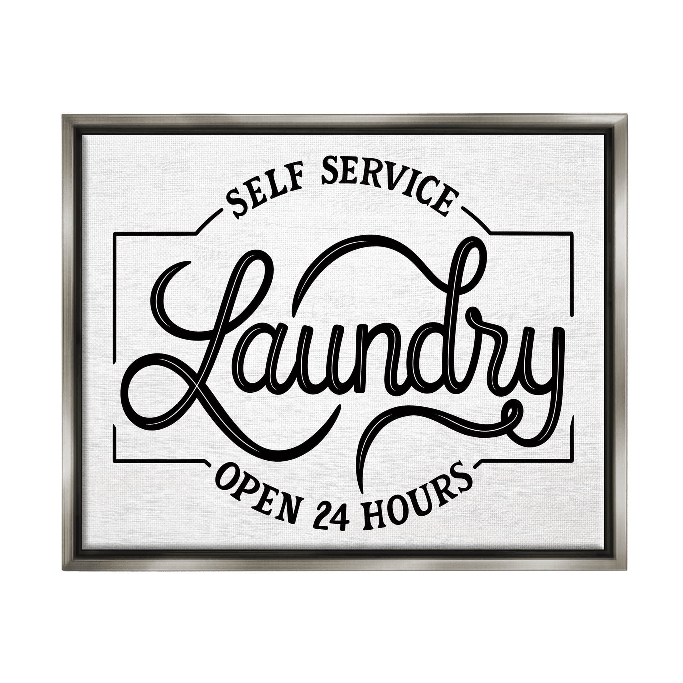 Self Service Laundry Open Sign Typography Graphic Art Luster Gray Framed Art Print Wall Art