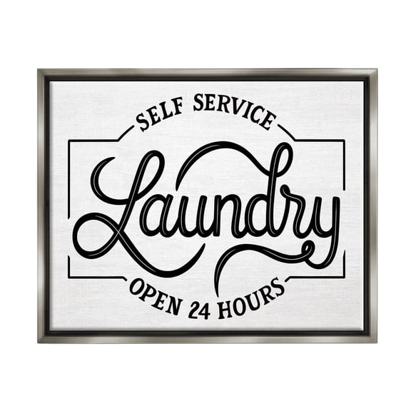 Self Service Laundry Open Sign Typography Graphic Art Luster Gray Framed Art Print Wall Art