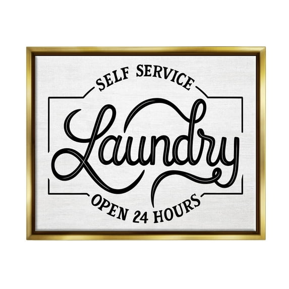 Self Service Laundry Open Sign Typography Graphic Art Metallic Gold Framed Art Print Wall Art