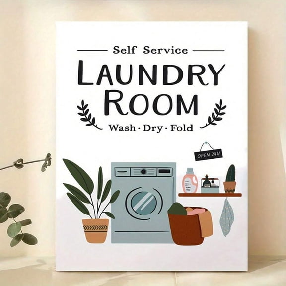 Self Service Wash Dry Fold Laundry Room Wall Art Poster, 24x36 UNFRAMED