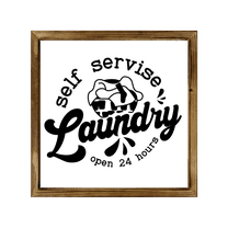 Self Servise Laundry Sign 12x12 Inch, Rustic Farmhouse Decor Home Sign, Wall Decorations Living Room, Modern Farmhouse Wall Decor, Laundry Sign and Laundry Room Decor with Solid Wood Frame