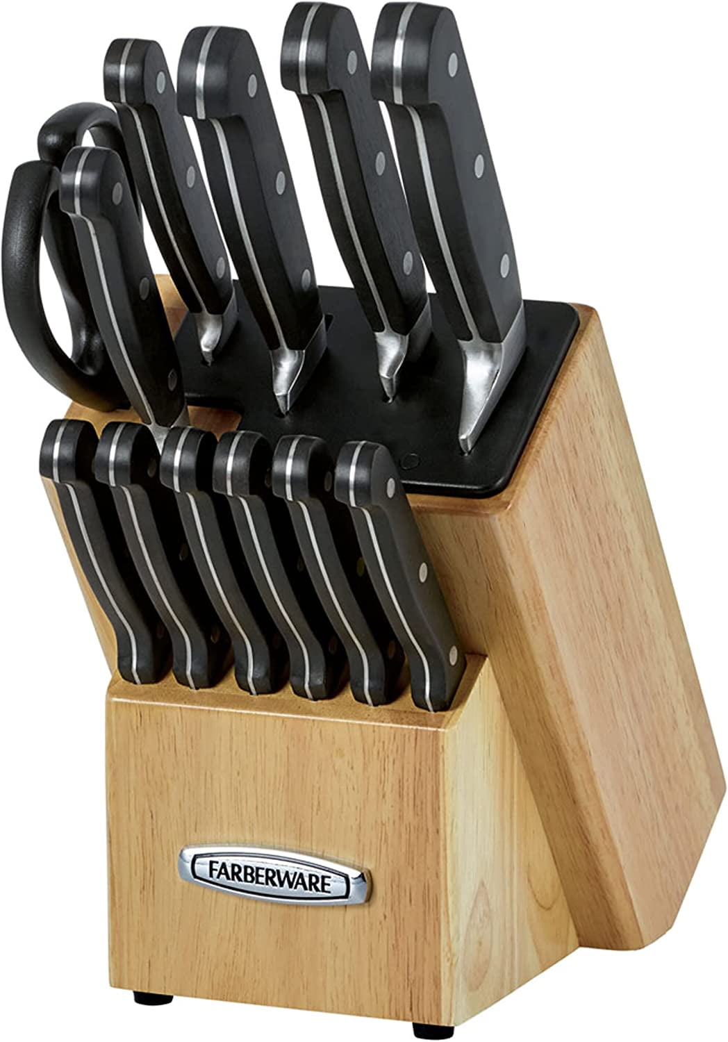 Kitchen Knife Set,IKAIZI 15PCS Knife Set With Wooden Block, Self Sharpening  For Chef Knife Set, High Carbon Stainless Steel Hammered Collection Knife