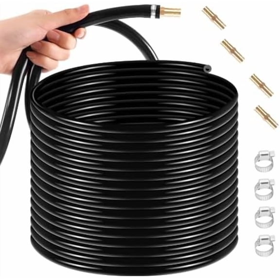 Self Sinking Aeration Hose, 3/8" x 328ft Weighted Pond Tubing with Brass Fittings & Clamps, Flexible PVC Air Line for Fish-Safe Aeration Systems, Koi Ponds, Diffusers, Water Features$$Garden &