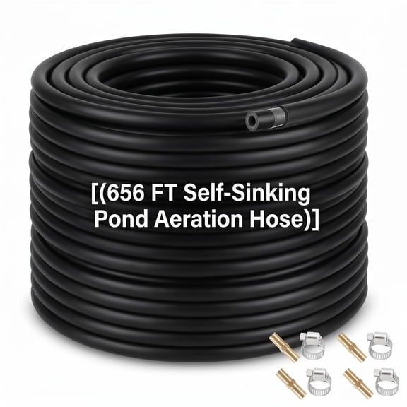 Self Sinking Aeration Hose, Submerged Aerator Tubing, Pond Aerator Hose Kit Black PVC 656ft, Self Buried Cold Resistant Easy Layout Elastic Tubing for Garden Pond, Commercial Fish Farming