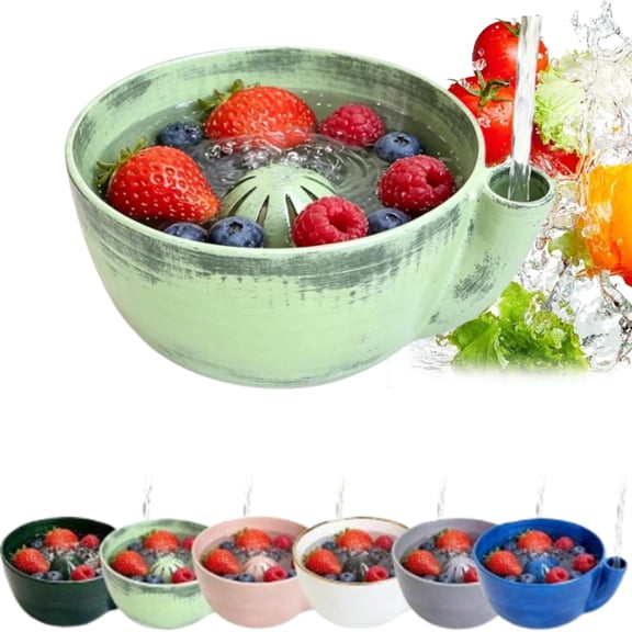 Self Spinning Berry Bowl, Automatic Vortex Swirling Ceramic/PLA Fruit Washer Colander, Portable Strainer Basket for Kitchen Countertop and Camping
