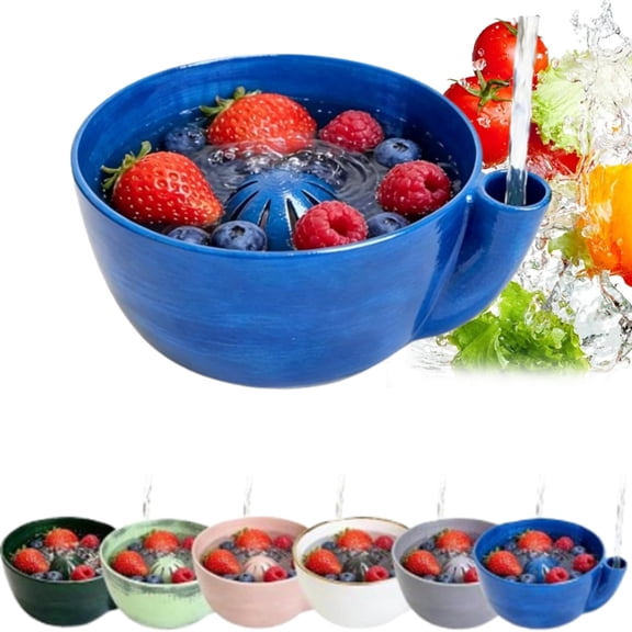 Self Spinning Berry Bowl, Automatic Vortex Swirling Ceramic/PLA Fruit Washer Colander, Portable Strainer Basket for Kitchen Countertop and Camping