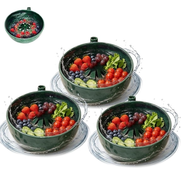 Self Spinning Berry Washing Bowl Ceramic, Automatic Berry Washing Bowl with Drain Hole, 360°Dynamic Swirl Cleaning Colander Basket, Kitchen Quick Rinse Spinner for Berries, Fruits & Vegetables