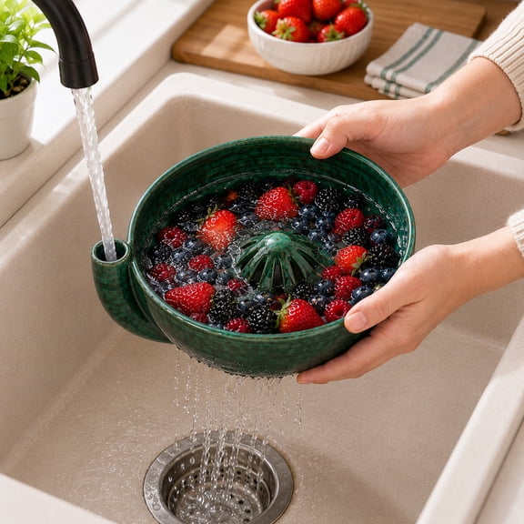 Self Spinning Berry Washing Bowl, Swirl Bowl Kitchenware for Home Use, Automatic Berry Wash Bowl, Fruit and Vegetable Washer with Drain, Fruit Washer Spinner Bowl Quickly Wash