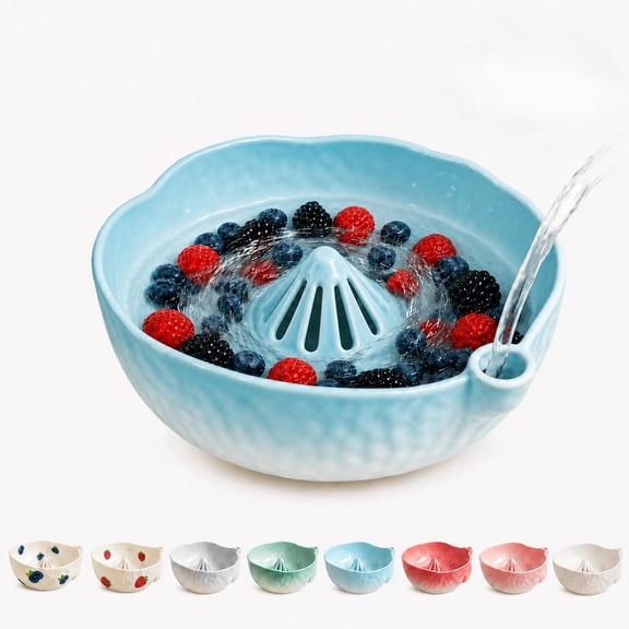 Self Spinning Berry Washing Bowl, Vortex Ceramic Fruit Colander, Fruit Washer and Vortex Colander with a Swirling Berry Bowl Design, 360° Water Flow, Precision Drainage Slots, Large Capacity