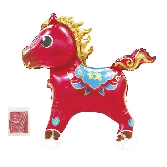 Self Standing Horse Balloon with Wheels, Aluminum Foil Inflatable Walking Balloons for Birthday Baby Shower Horse Animal Themed Cowboy Party Decorations,Giant Animal Balloons Party Supplies